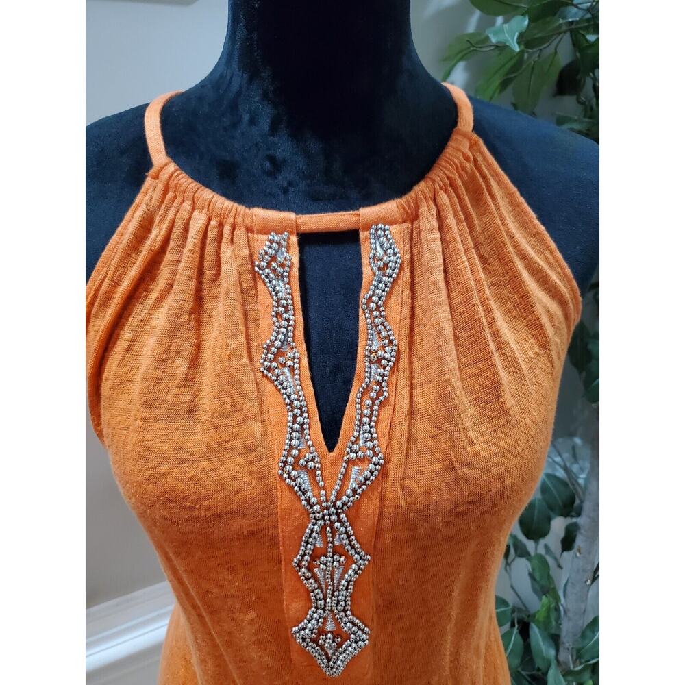 International Concepts Orange 100% Linen Round Neck Sleeveless Top Blouse Small - Picture 2 of 12